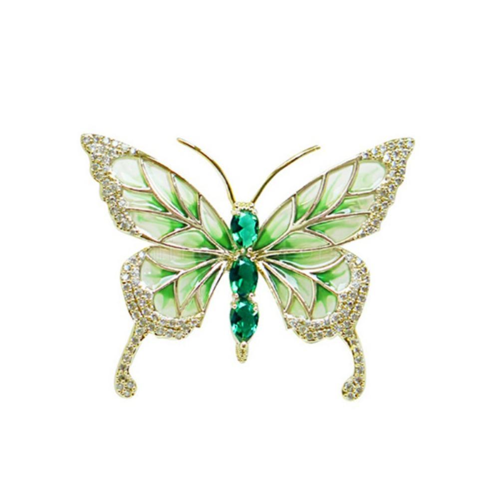 Retro Green Butterfly Brooch Crystal Butterfly Brooches Green Butterfly Suit Collar Pin  Daily