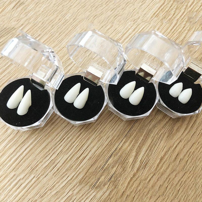 1 пара зубов вампира, клыки, протезы, реквизит, костюм на Хэллоуин, реквизит, накладные зубы, твердый клей, клей для протезов, декор для Хэллоуина