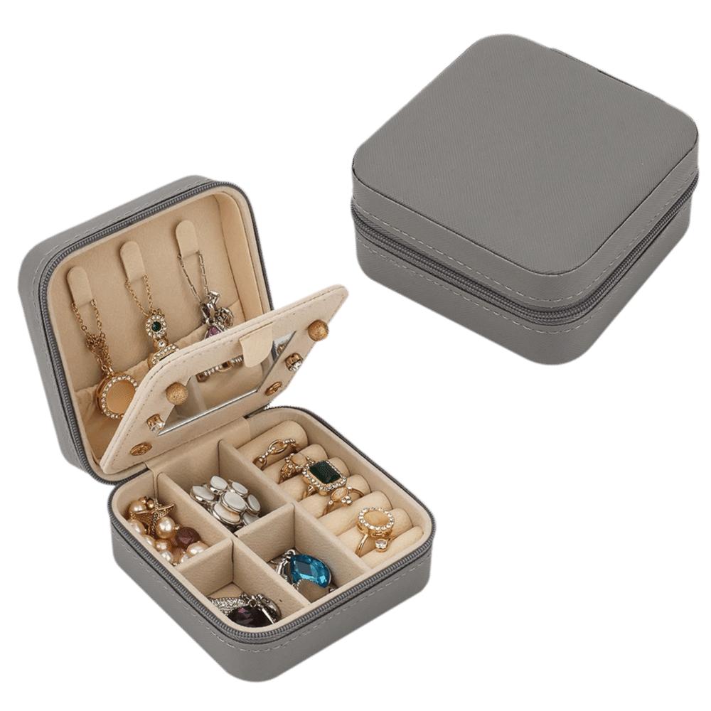 Storage Organizer Waterproof Portable Jewelry Box with Mirror Square Travel Organizer Zippered Closure Necklace Ring Box Travel