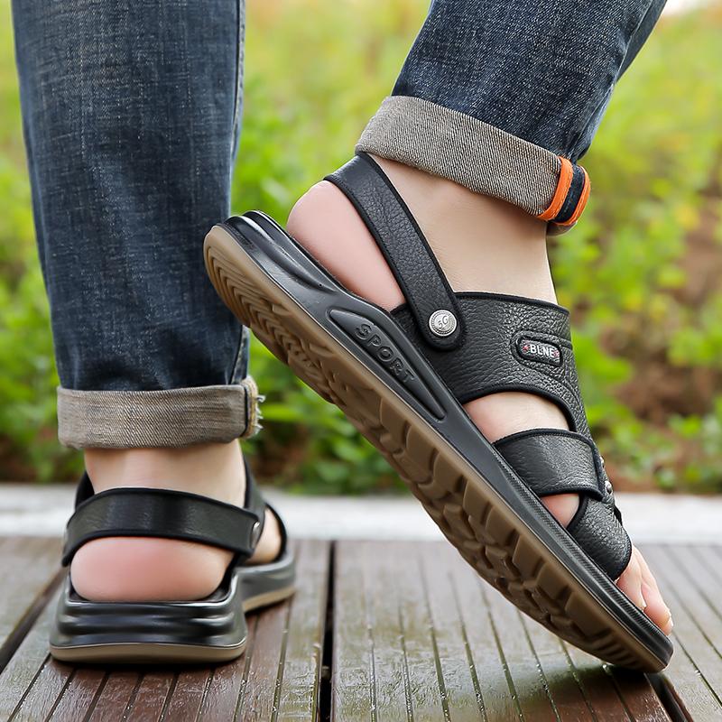 Fashion Classic Mens Sandals Slip On Summer Leather Sandals Breathable Slippers Men Outdoor Casual Sandals Fashion Men Shoes