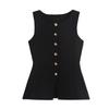 European & American Women's Fashion 2024 Gold Button Flat Stitch Vest Top