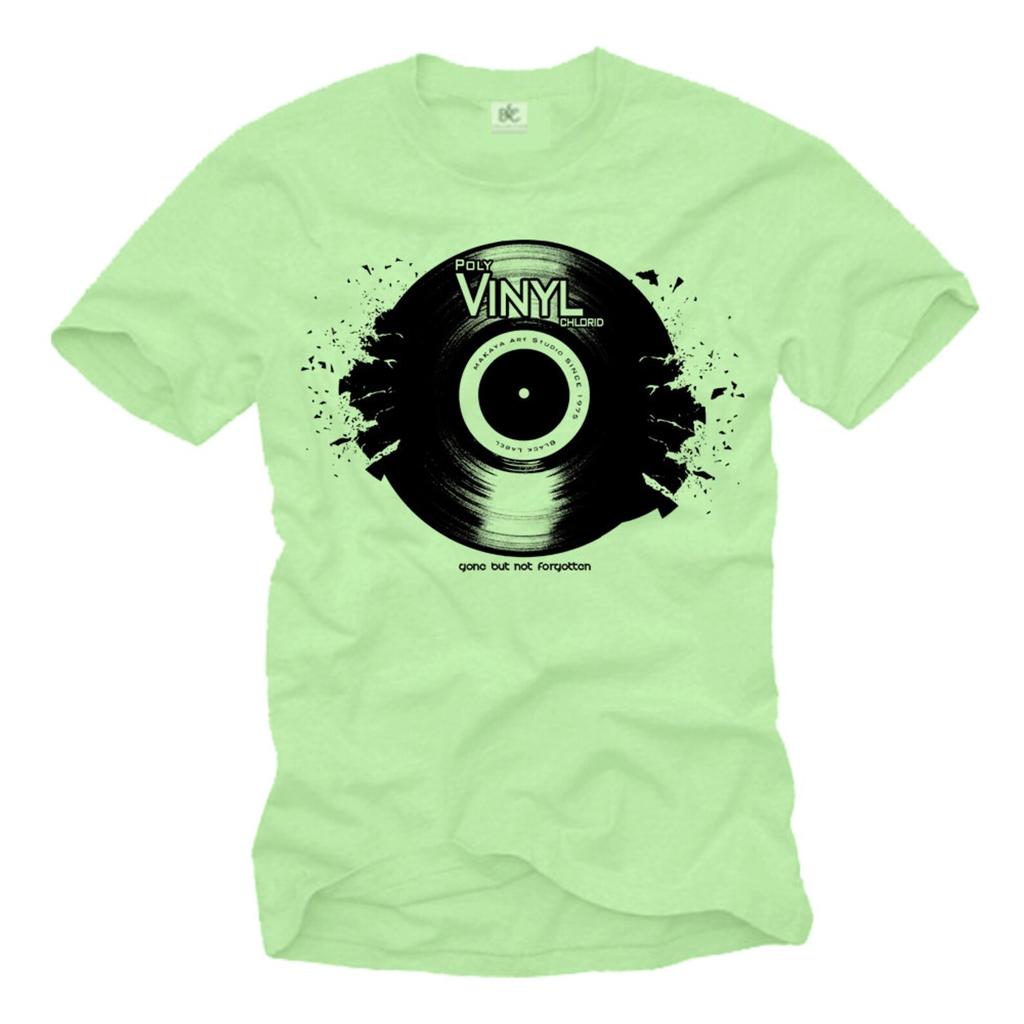 Cool retro Music T-Shirt for Men with "VINYL" print mint/black S-XXL