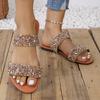 Женские босоножки-слайды со стразами, повседневные летние туфли на плоской подошве с открытым носком, легкие босоножки-слайды с двумя ремешками