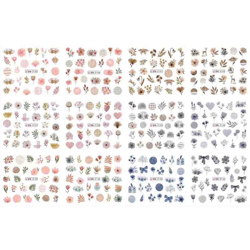 Наклейки для дизайна ногтей в 12 стилях с абстрактными, цветочными и геометрическими рисунками