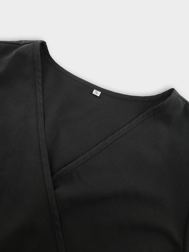 Женское платье с V-образным вырезом, длинными рукавами, принтом в стиле пэчворк, юбка средней длины А-силуэта