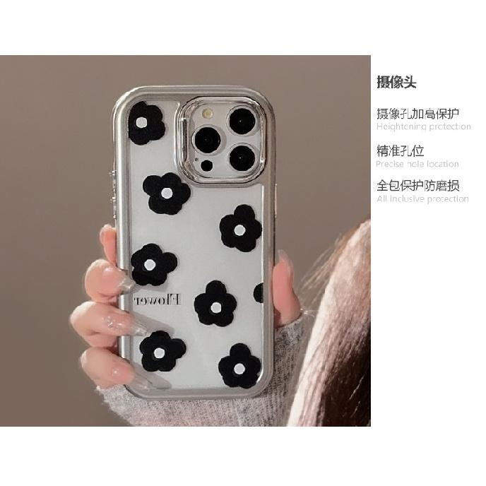 Black Flowers iPhone15Mobile phone shell for iphone14Acrylic13Suitable for electroplating16promax Korean-style simplicity