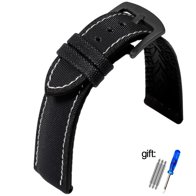 Waterproof Nylon Silicone Rubber Soled Watchbands For Wanguo Mido Helmsman Bainianling Citizen Men's Watch Strap 20mm 22mm 24mm