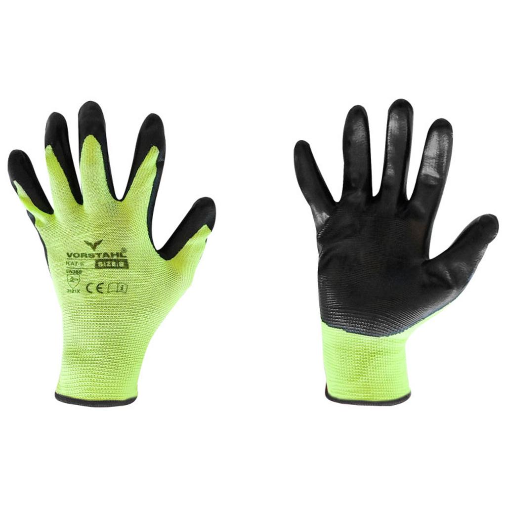 Polyester protective gloves with nitrile, green, 12 pcs, size 8, Vorstahl quality