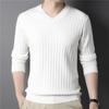 Korean Trend Fashion Autumn Winter Sweaters Men Solid V-Neck Screw Thread Smart Casual Long Sleeve Slim Pullovers Knitted Tops