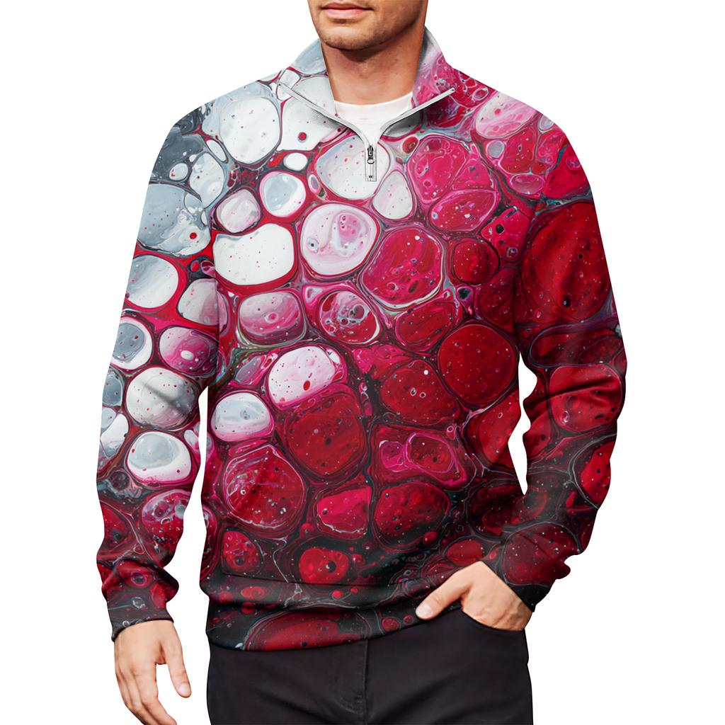 Мужской свободный повседневный свитшот на молнии 1/4, модный топ с длинным рукавом и принтом, с карманами