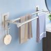 Bathroom Wall Towel Rack Without Drilling Double Rod Aluminum Self-adhesive Towel Hanger Holder Bathroom Organizer Storage Rail
