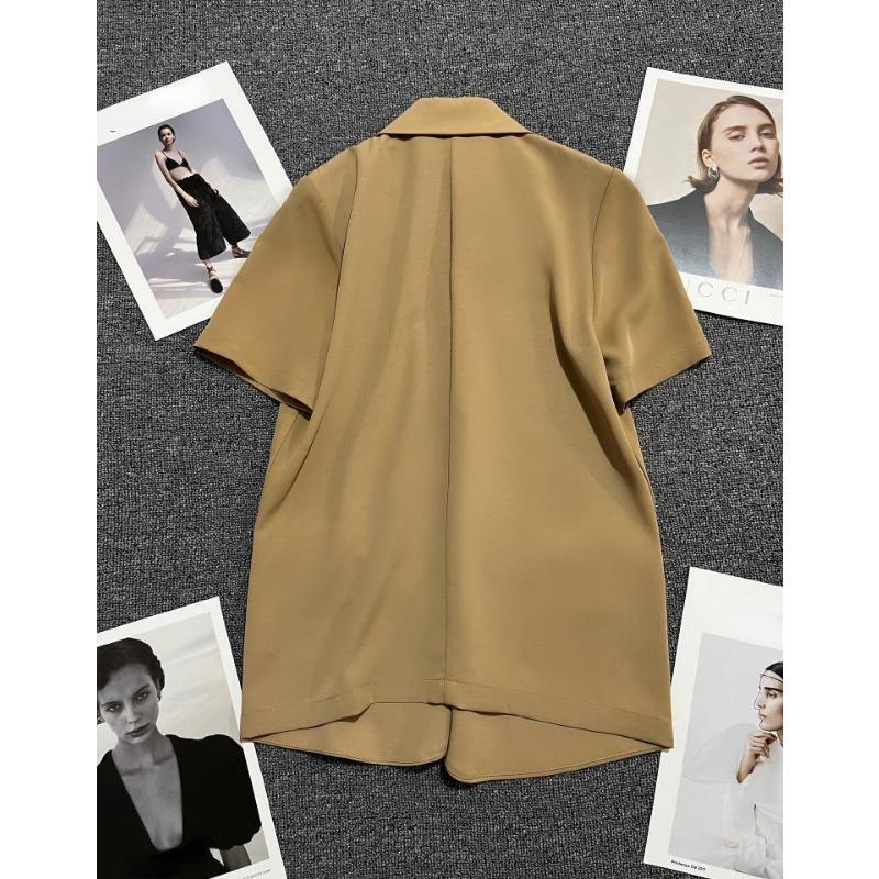 Модный однотонный свободный женский пиджак с короткими рукавами, летний тонкий срез, маленький рост, стильный, очаровательный хаки