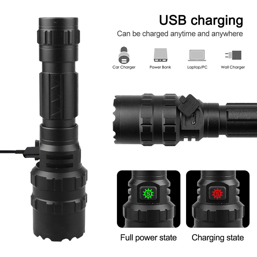 Тактический охотничий фонарик Зеленый/Красный/Белый Фонарь USB-перезаряжаемый Водонепроницаемый Фонарь Профессиональный для стрельбы Ночной фонарь для разведки