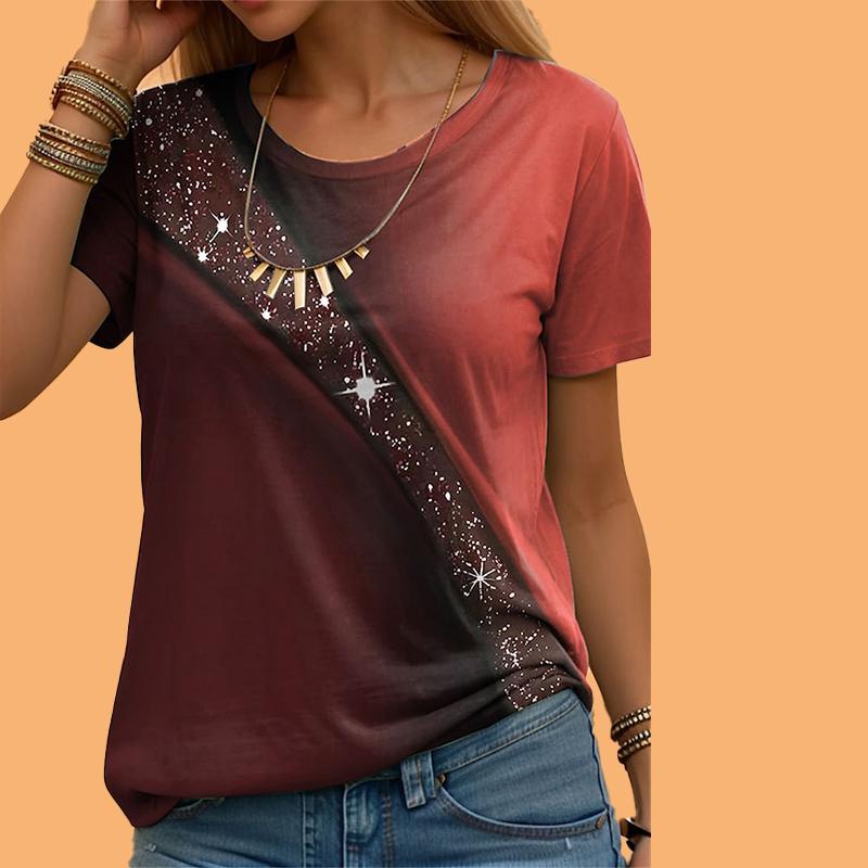 Women's Summer T-shirt Sequin Printed Short Sleeved T-shirt Casual Printed Top