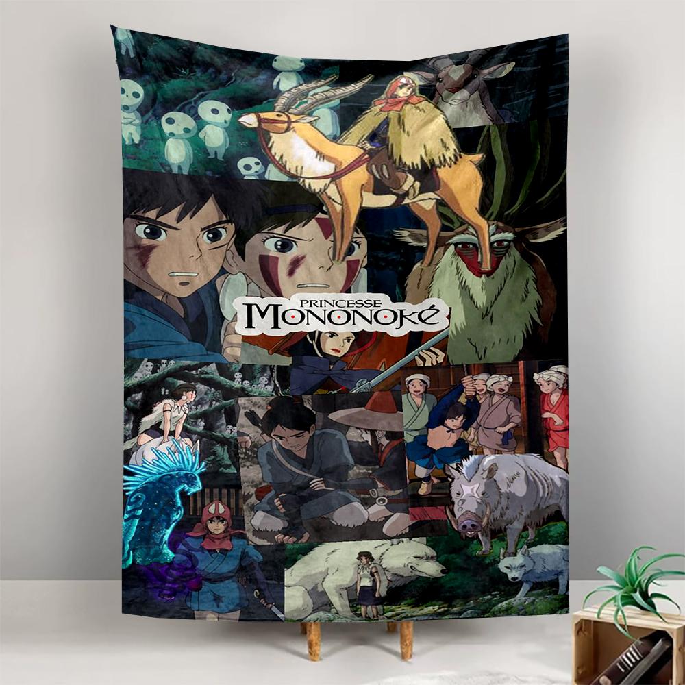 Tapestry Princess Mononoke Collage Kodama Ashitaka Riding Yakul San Okkoto Boar Forest Spirit Scenes Art