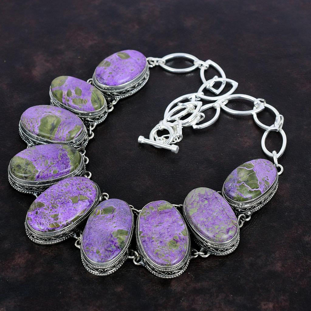 Purpurite Gemstone Necklace Handmade Jewelry 925 Sterling Silver Necklace Adjustable Chain Necklace Antique Vintage Necklace Gifts For Women