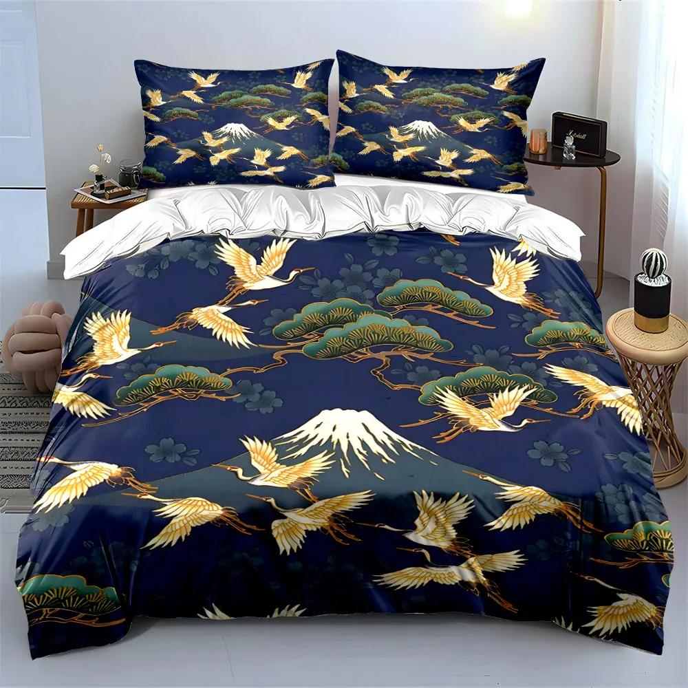 "Elegant Crane Mountain Decor Set" Soft Comfortable Duvet Cover Bedding Set Included 1*Duvet Cover & 2*Pillowcases, gift