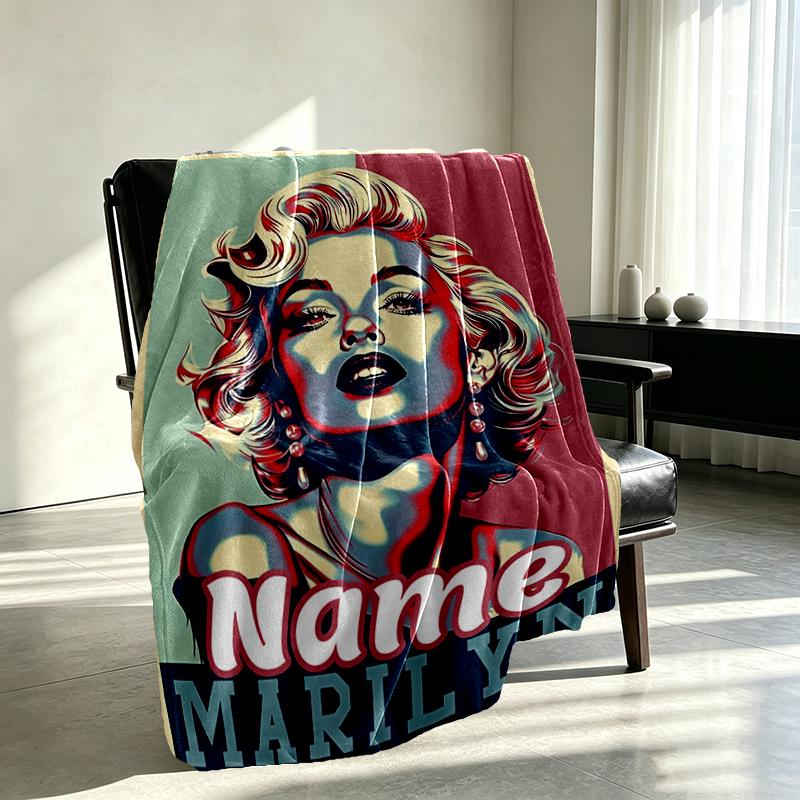 Custom Name Personalized Marilyn Monroe Print Blanket, Home Decor, Bedroom, Sofa, Camping, Couch, Gifts for Birthday Christmas
