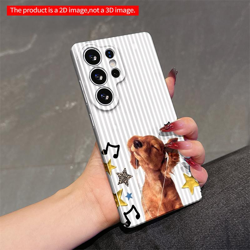 2DFlat Samsung phone case Cute Dog Listening to Music with Stars and Notes Applicable to Galaxy S22 S23 S24 S25ULTRA S26 A12 A13 A14 A15 A16