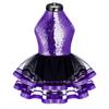 Kids Girls Sequins Halter Ballet Dance Tutu Dress Gymnastics Modern Latin Jazz Dancing Costume