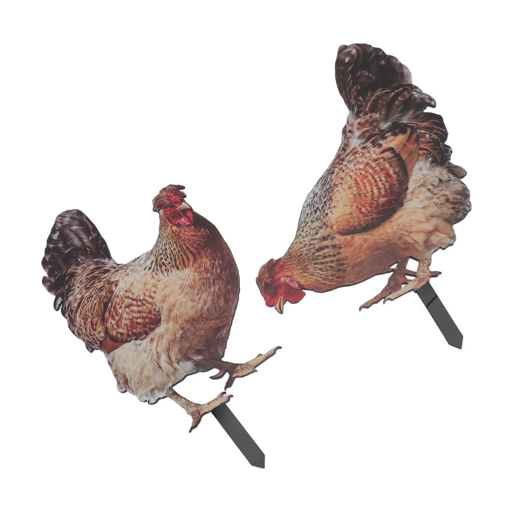 2pcs Hen Garden Stake Ornament Acrylic Stereoscopic Simulation Colorful Outdoor Chicken Ground Plug