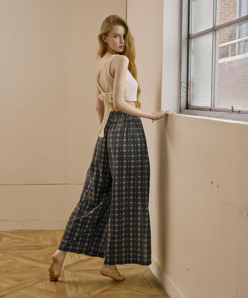 VIKINI VENDER Ethnic Slit Long Pants - Black