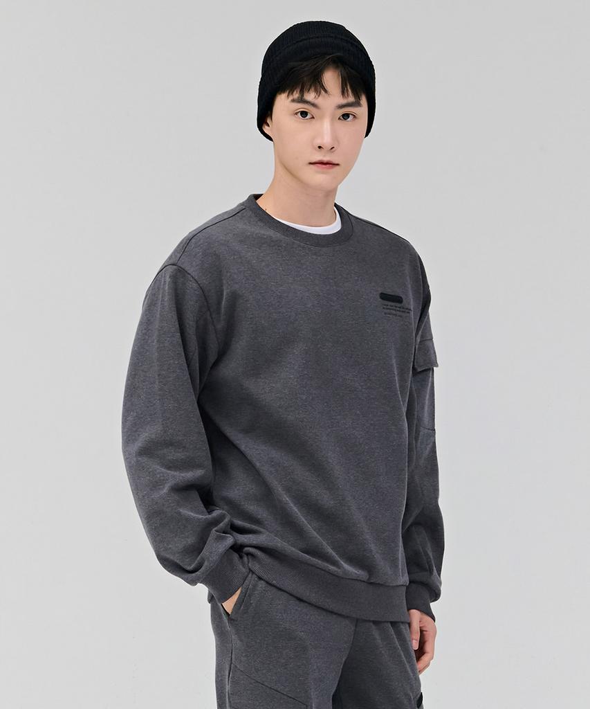 CHASECULT Men'S Sleeve Pocket Fleece Sweatshirt - Charcoal