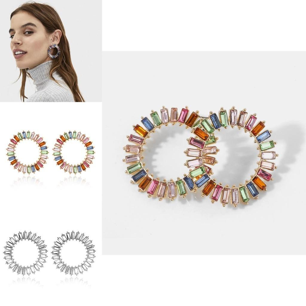 Высококачественные серьги-пусеты из сплава с гальваническим покрытием, геометрические, с кристаллами, круглые, для женщин