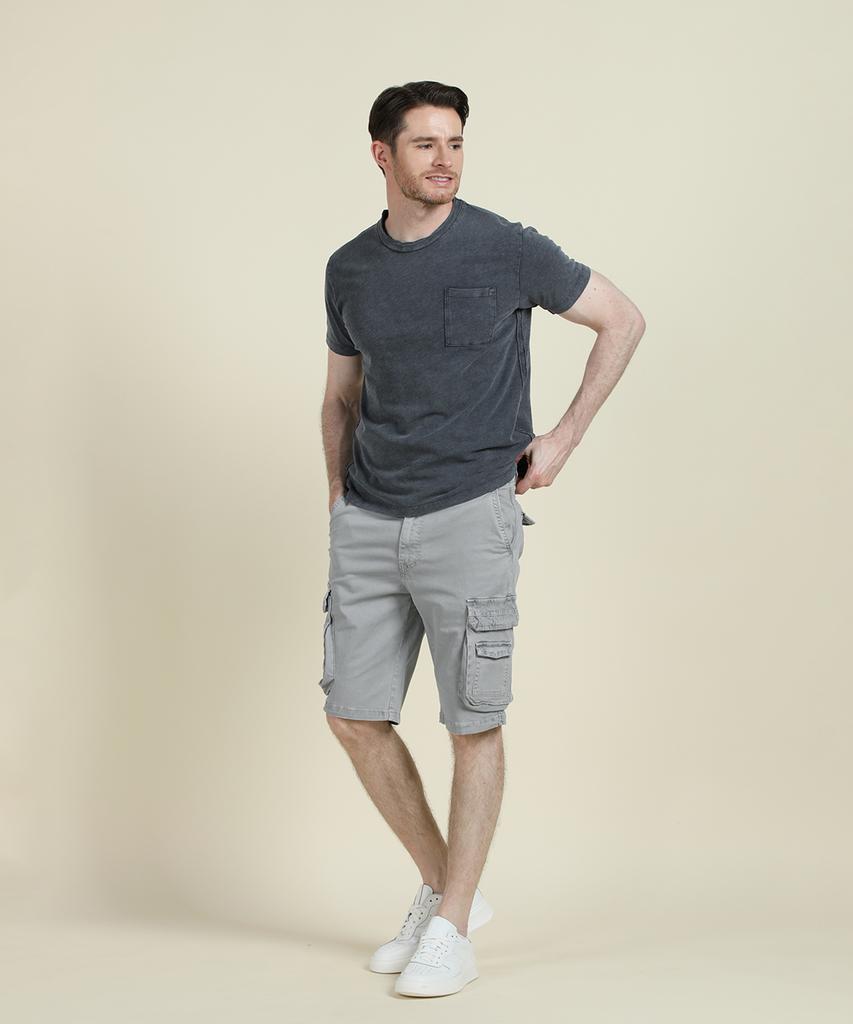 PANICALE Grey Washed Cotton Blend Cargo Shorts