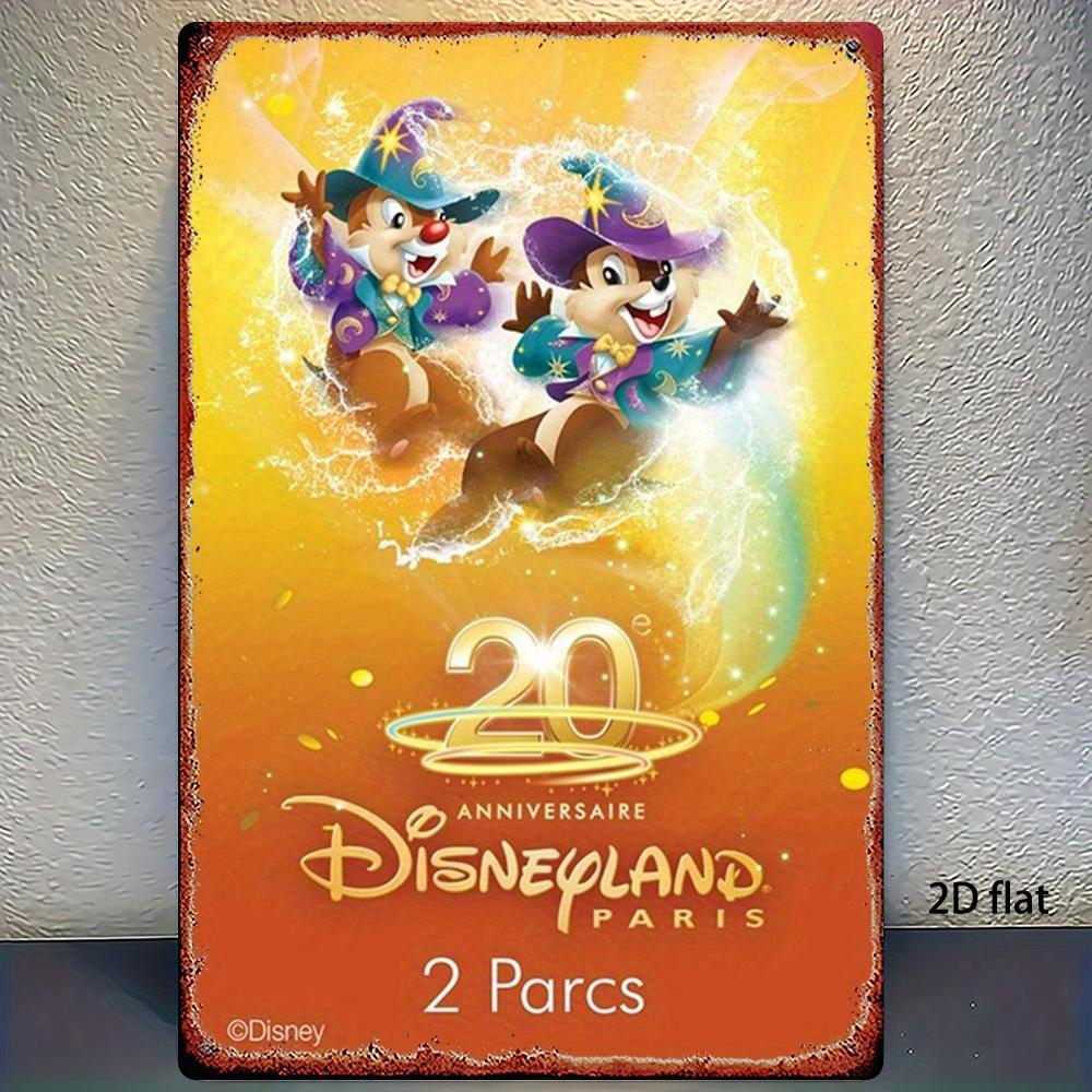 1 шт. Официальная металлическая табличка Disney к 20-летию - Винтажный коллекционный настенный декор Диснейленд Париж с волшебными персонажами, Тяжелая