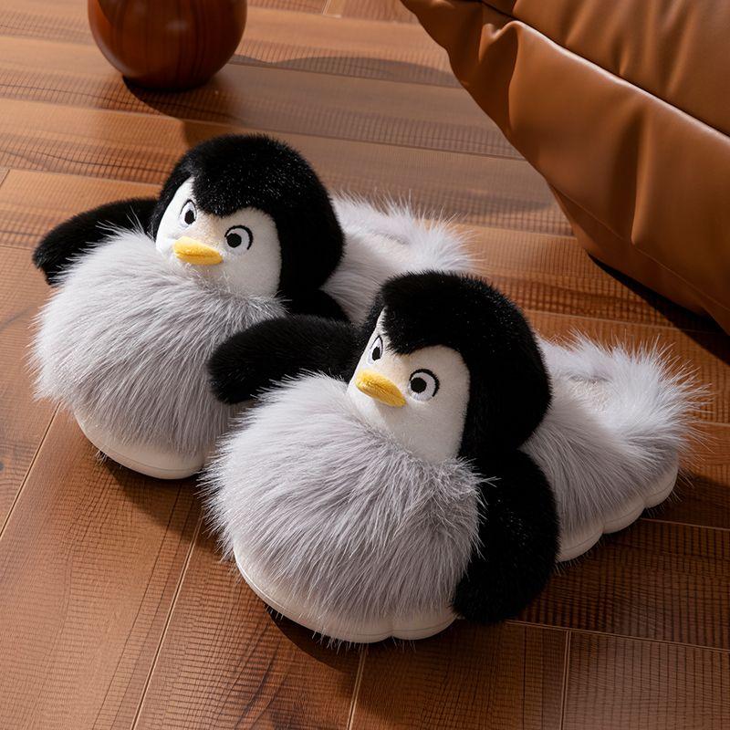 Новые пушистые хлопковые тапочки-пингвины для балета, женские, очаровательный дизайн с обнимающимся животным, меховые шлепанцы, зимние теплые домашние туфли для спальни