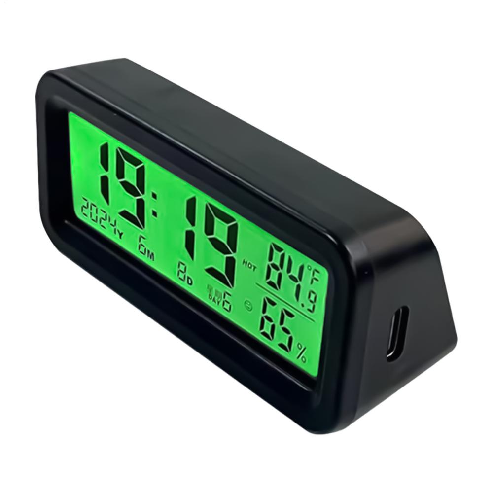 Часы для приборной панели автомобиля LED с солнечной батареей Внутреннее украшение Маленькая подсветка Гигрометр Часы для грузовика Авто Автомобильный Скутер