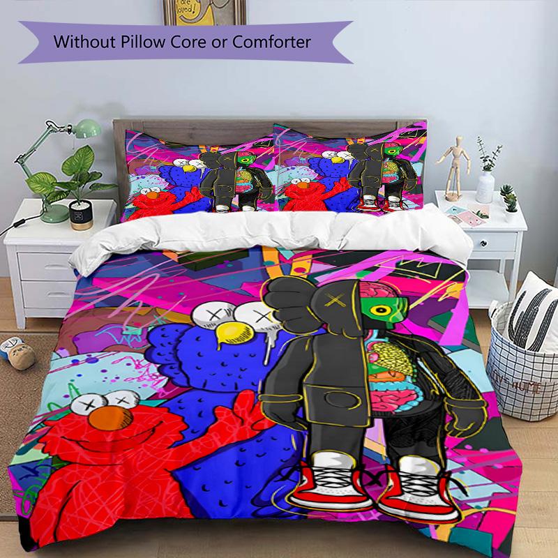 3pcs Duvet Cover Set (1*Duvet Cover + 2*Pillowcase, Without Core), Sesame Street Print Bedding Set, Bedroom Decor, All‑Season, Birthday Gift