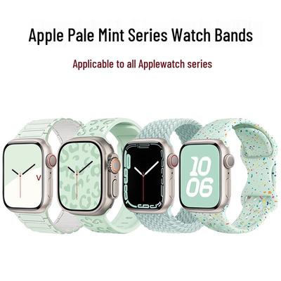 Бледно-мятный магнитный плетеный силиконовый ремешок для Apple Watch Series 1-10