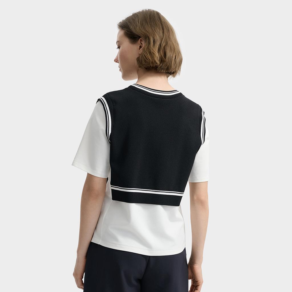 Fila Белая Модная Ретро Простая Повседневная Удобная Трендовая Вязаная Футболка с Коротким Рукавом Женские Топы F11W533102FBK