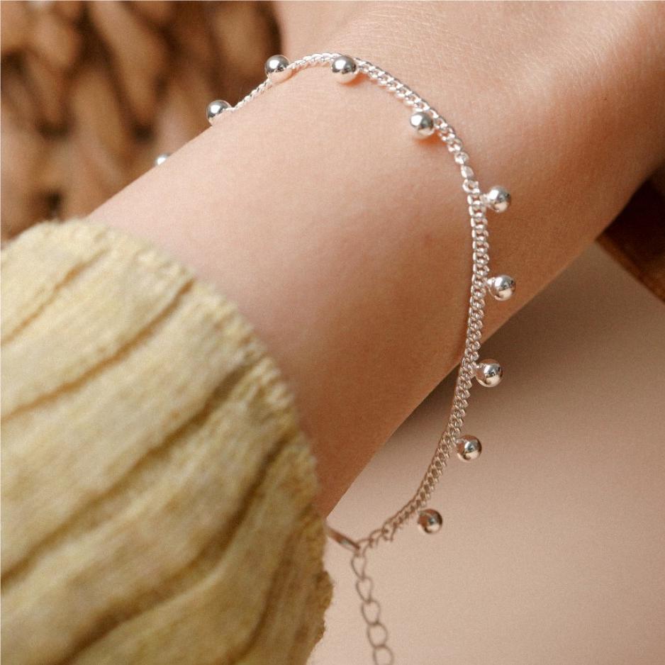 Amaiyllis S925 Стерлинговое Серебро Минималистичный Браслет с Шариком Простая Геометрическая Тонкая Линия Браслет-Цепочка Ювелирные Изделия