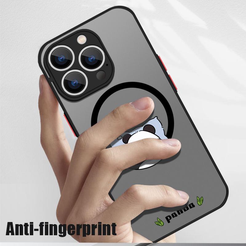 Магнитный чехол с рисунком спящей панды для iPhone 16 Pro 15 14 Plus 13 12 Pro Max 11, ударопрочный, прозрачный, с мягкими краями, акриловый, жесткий, защитный чехол для линз