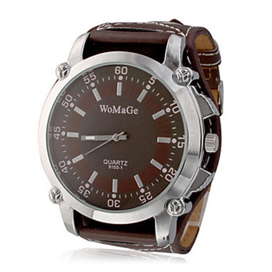 Мужские часы Womage, новый дизайн, модные кварцевые повседневные кожаные женские часы с монохромным циферблатом