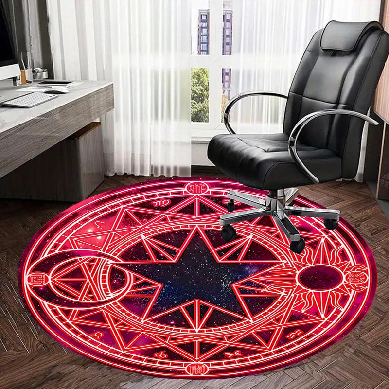 1pc Red Magical Seal Round carpet, Made of Polyester,Perfect for Decorating Office Chairs, Living Rooms,fplt096