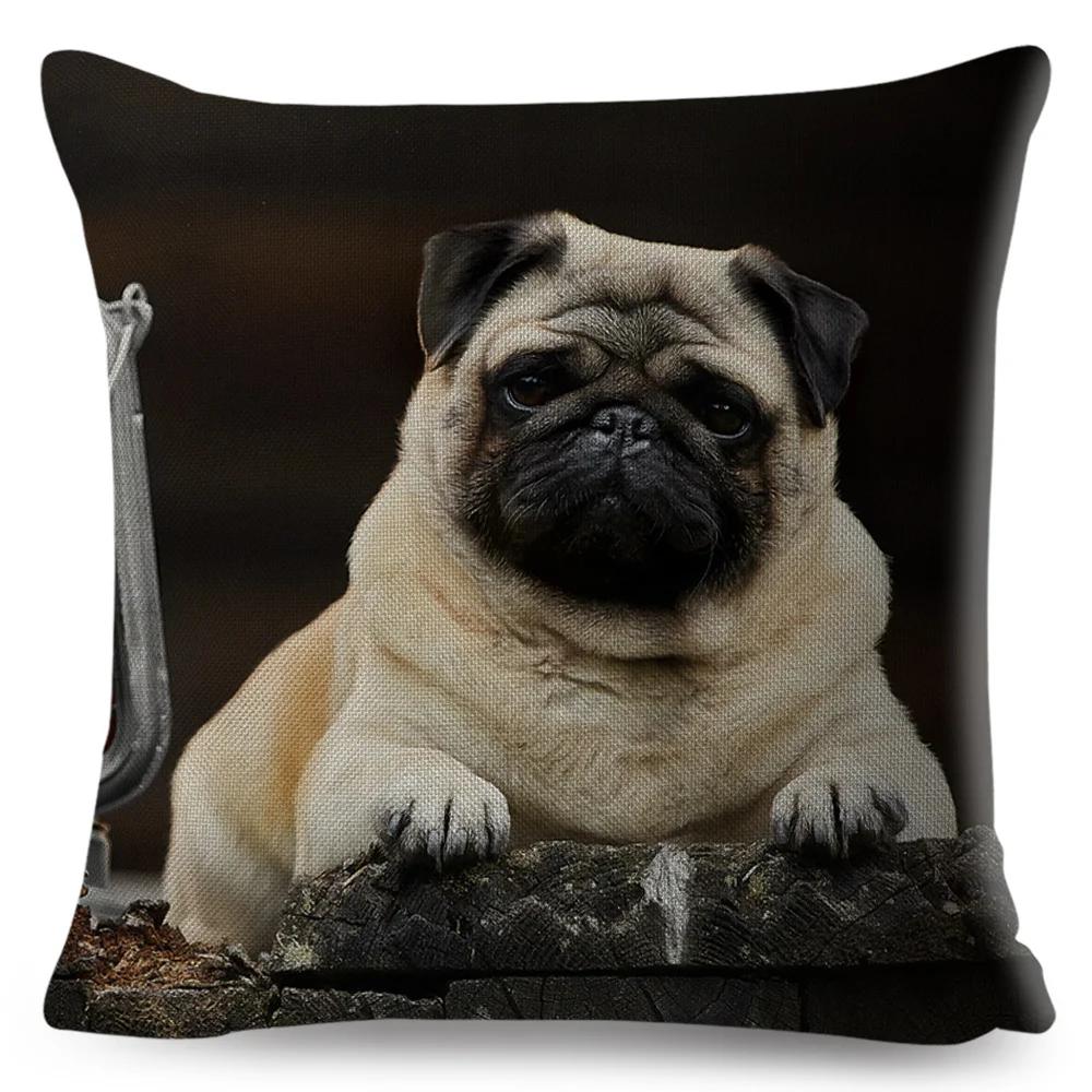 Both Sided Pug Dog Print Cushion Cover Decoration Pet Animal Pillow Case for Sofa Home Car Linen Pillowcase 45x45cm