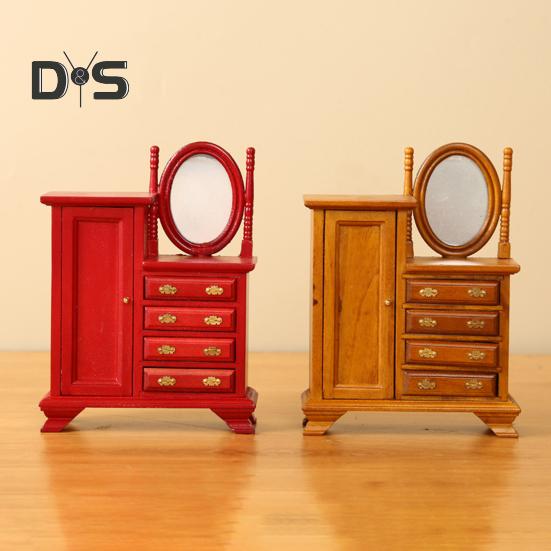 Мини-комод для кукольного домика, винтажный миниатюрный комод с ящиками, мини-мебель, туалетный столик для декора спальни кукольного домика