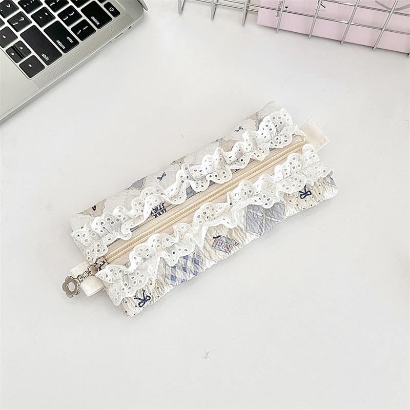 Кружевной цветочный пенал в стиле инс, мини-косметичка, сумка для мелочи, сумка для хранения мелочей, большая вместимость, органайзер для канцелярских товаров, сумка для ручек