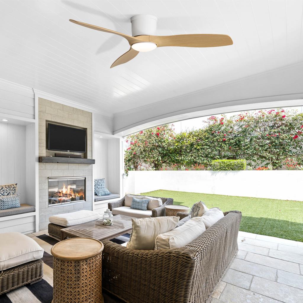 52-Inch Flat Ceiling Fan with Remote Control, 3 ABS Blades, Reversible DC Motor, Super Quiet Operation, and Dimmable LED Lighting.