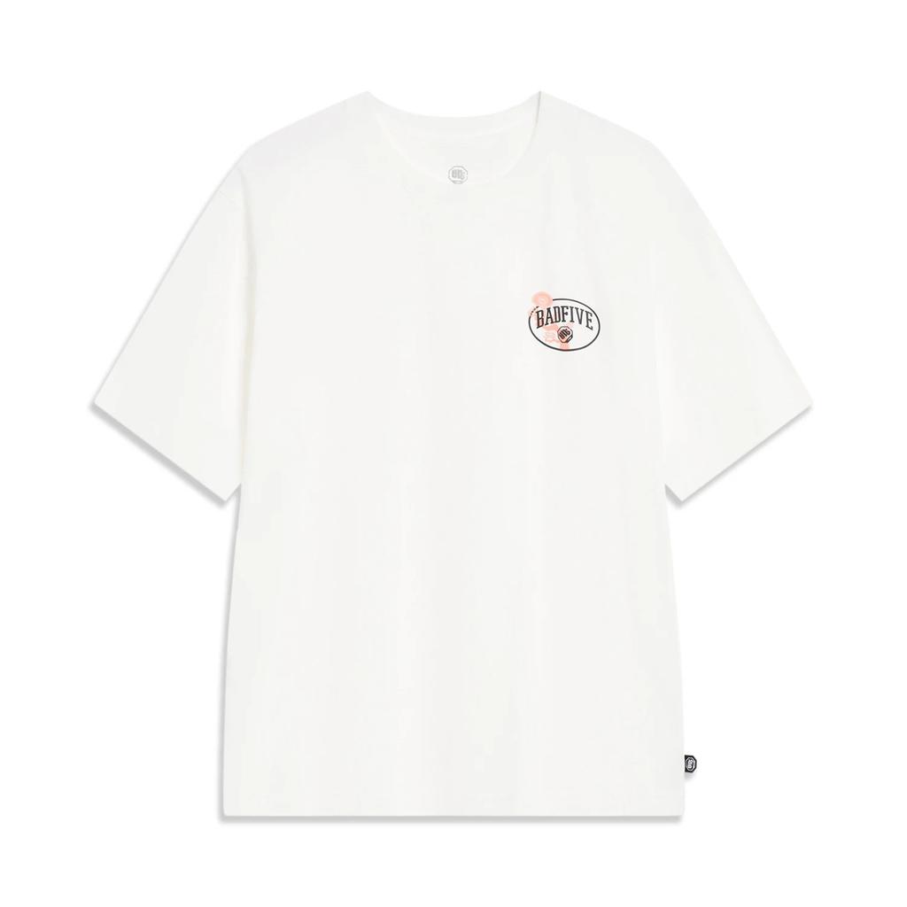 Li-Ning Футболка мужская с коротким рукавом и круглым вырезом Anti-Five Series Letter Print, свободная, цвет белый AHST507-1