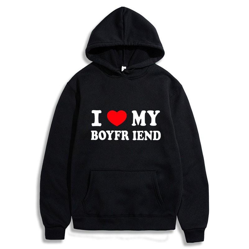 Cross Border E-commerce Casual European Size I Love My Girlfriend Printed Hooded Sweatshirt Sports Gothic Winter Home Long Sleev