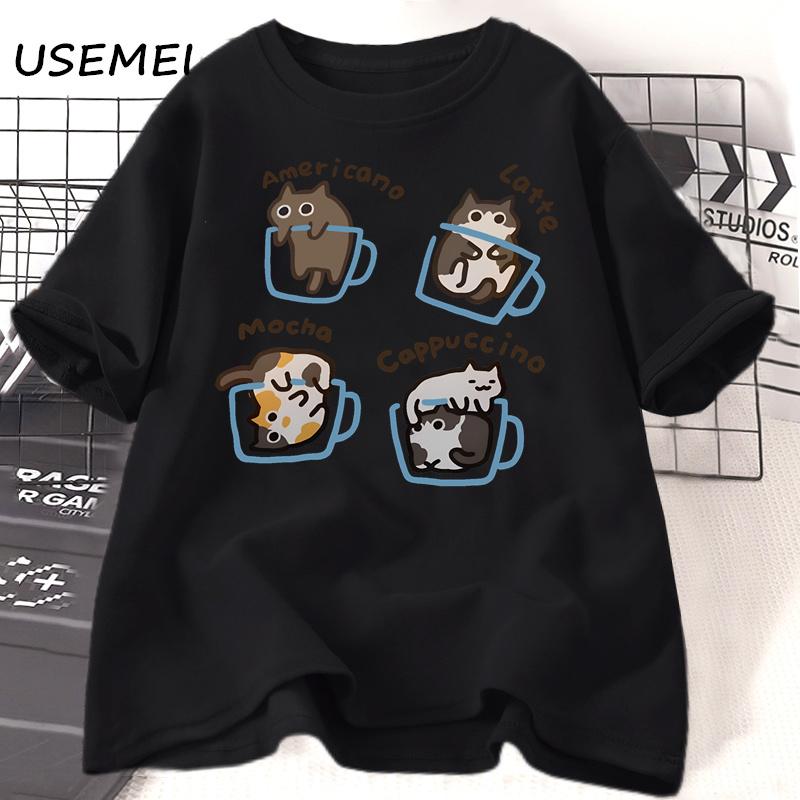 Футболки с изображением кота и кофе для мужчин, футболки унисекс с забавным принтом, летние повседневные рабочие футболки с коротким рукавом, хлопковая футболка унисекс с принтом