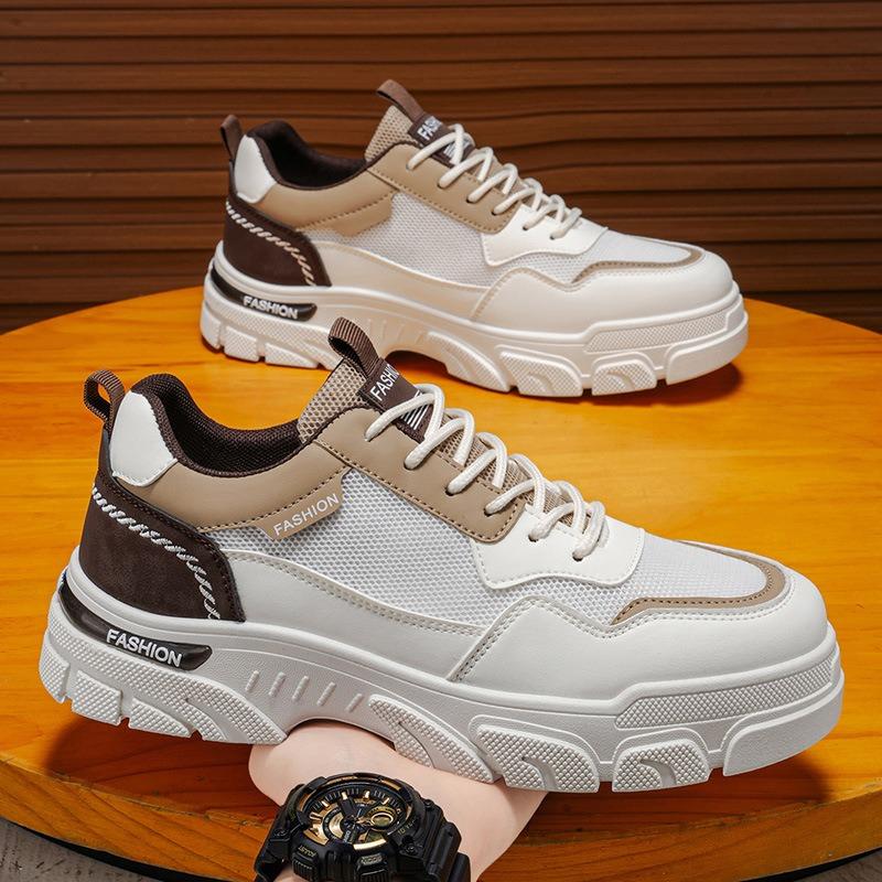 Men S Trendy Casual Mesh Thick Sole White Youth Sneakers
