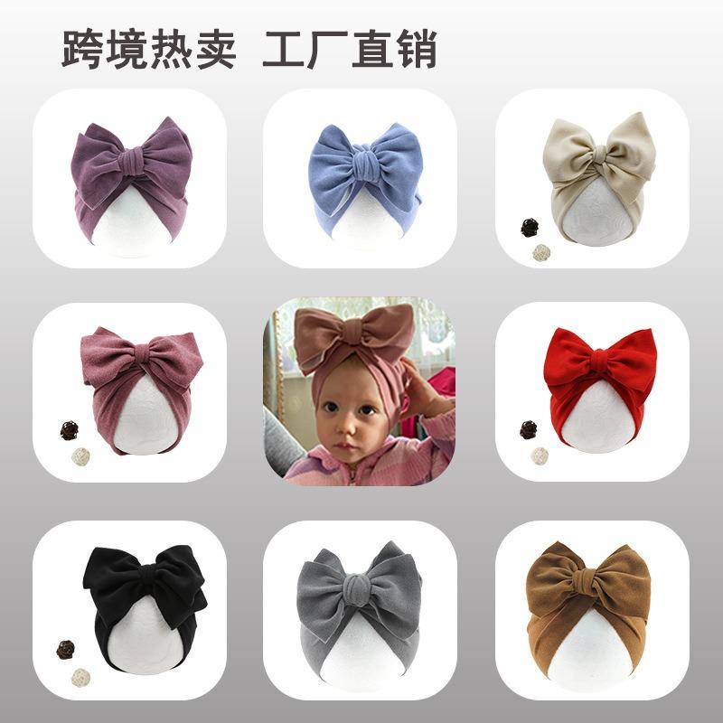 Baby Tire Cap New Imitation Cashmere Bow Children's Indian Hat Pullover Hat Baby Bag Head Hat Rimless