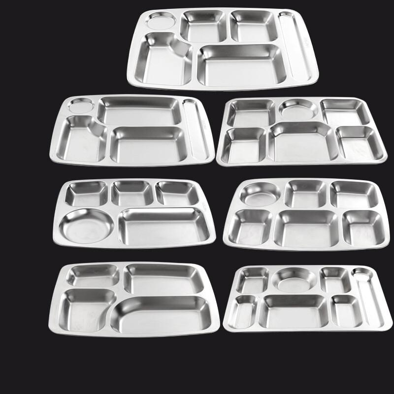 Huisiyuan Large 304 Stainless Steel 6-Compartment Divided Meal Tray