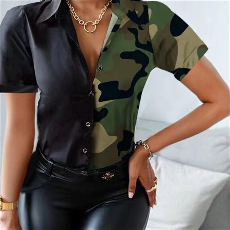 Blusas mujer de moda 2022, летние офисные женские топы с принтом, женские рубашки, женские рубашки, блузки, топы с коротким рукавом, шикарная женская рубашка